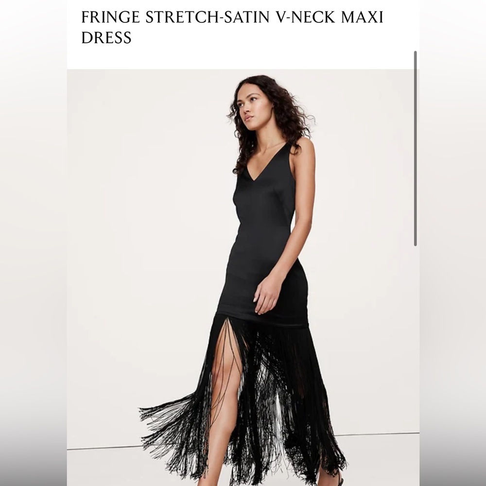 New Fringe Stretch-Satin V-neck Dress - Banana Republic
